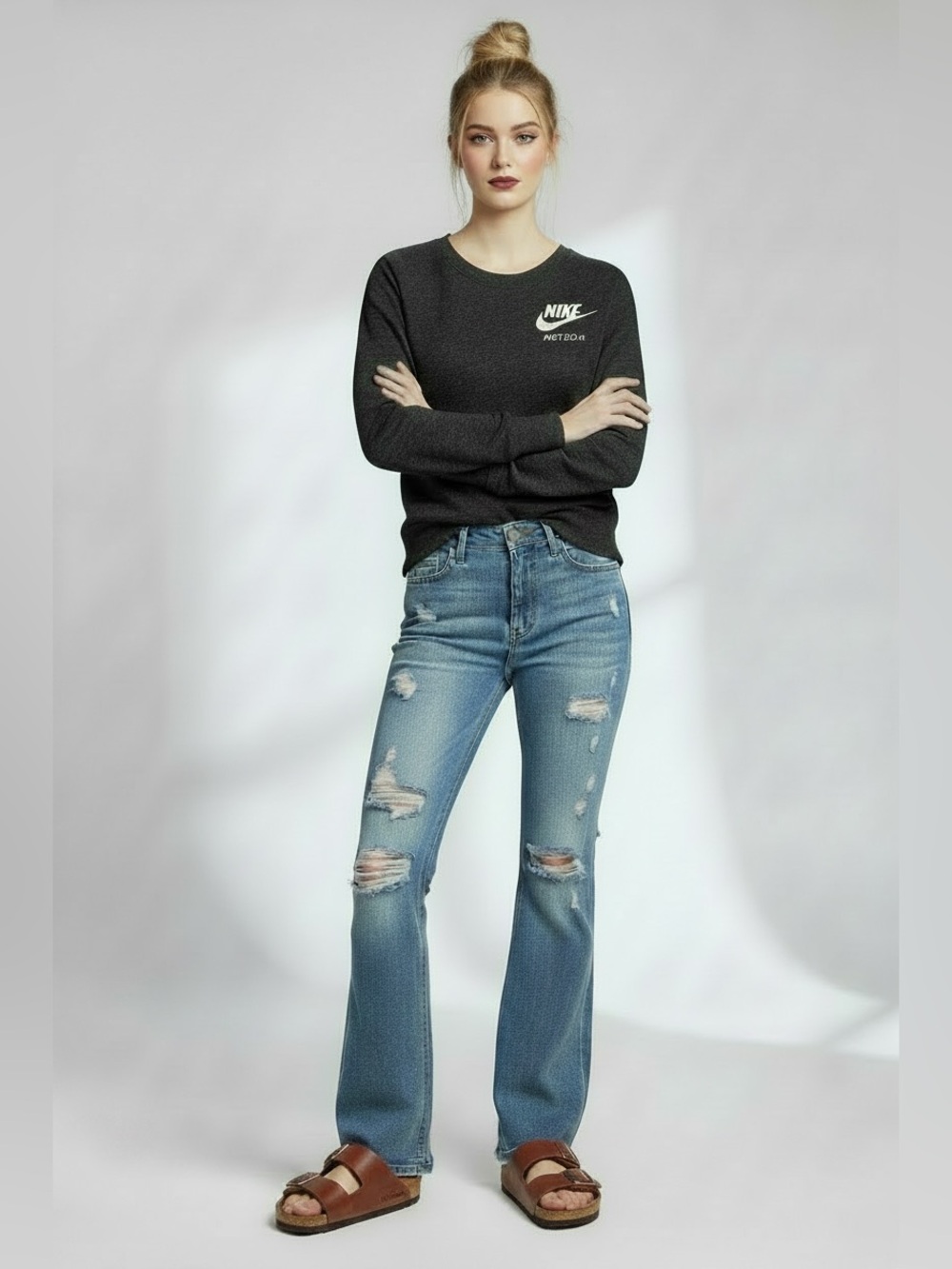 Nike Women’s Long Sleeve Crew Sweatshirt - Charcoal with White Logo